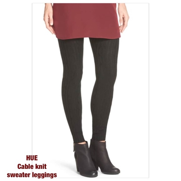 HUE Accessories - HUE CABLE KNIT BLACK FOOTLESS SWEATER LEGGINGS S/M